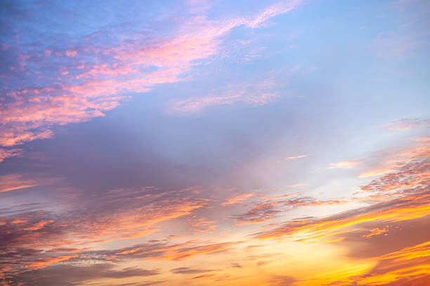 istock Beautiful , luxury soft gradient orange gold clouds and sunlight on the blue sky perfect for the background, take in evening,Twilight, Large size, high definition landscape photo 2232186114