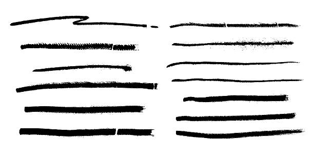 istock Set of black brush strokes in form of thin, thick, straight, curved, wavy lines with textured edges. 2232196597