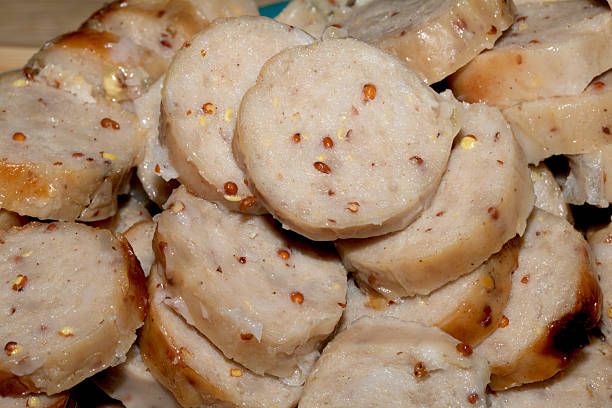 Sliced pepper sausages cooked and ready to be used as a pizza topping