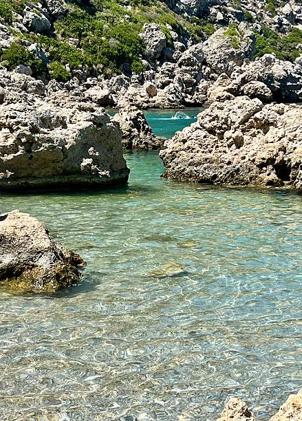 Greece- Rhodes- Anthony Quinn Bay. It is a scenic cove in Faliraki,officially named Vaghies but renamed after the actor because of its role in the 1961 film The Guns of Navarone. The bay's turquoise waters, rocky setting, and emerald-toned cliffs make it a popular spot for swimming, snorkeling, and relaxation, and its beauty inspired the actor himself, who had a fondness for the location