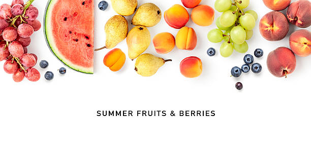 istock Summer fruits frame border photography flat lay isolated on white background 2232206785