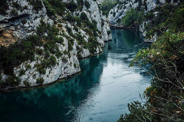 Verdon Gorge view with cliff and river, Quinson, Provence; France