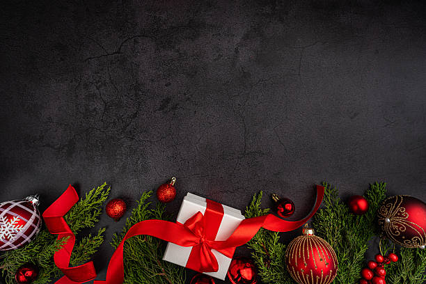 istock Elegant Christmas Flat Lay with Red and Black Gift 2232224581
