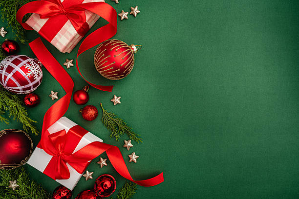 istock Festive Christmas Flat Lay with Red and White Gifts 2232224596