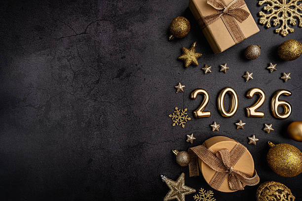 istock Golden New Year 2026 Celebration Flat Lay 2232224617