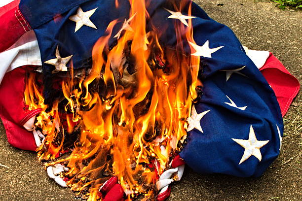 Burning the Us Flag Close Up