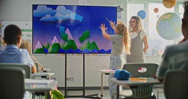 istock Geography Class: Female Teacher Teaching Primary School Children Using Digital Screen 2232250514