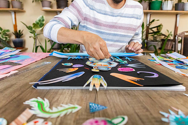 istock Vibrant paper collage art on a desk 2232256376