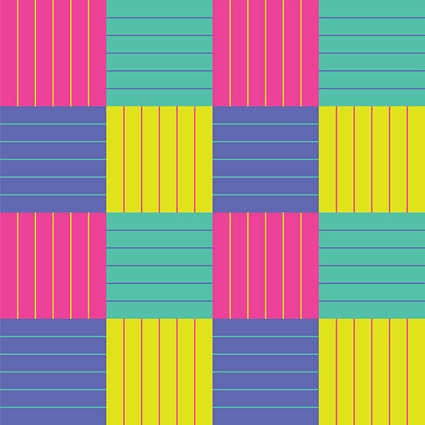 istock Pattern created from neon pink, mint green, yellow and purple lines on neon pink, mint green, yellow and purple squares 2232256614