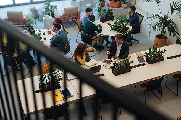 istock Coworkers collaborating in modern green office space 2232256840
