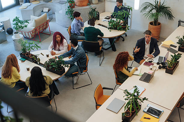 istock Coworkers collaborating in a modern green office space 2232256845