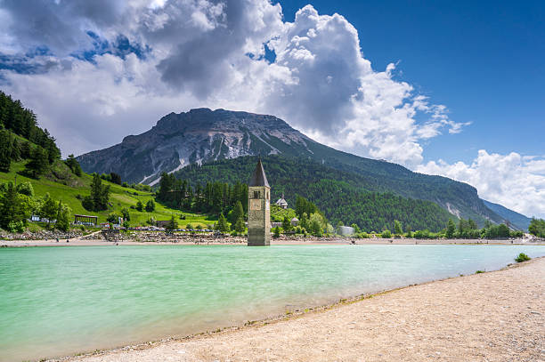 Bell Tower of Curon on Lake Resia in South Tyrol