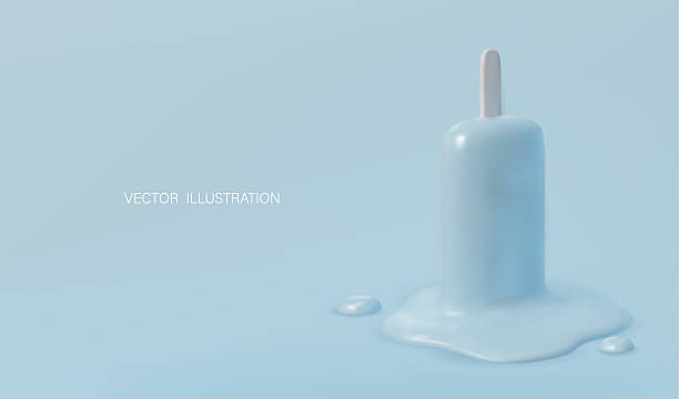 istock Minimalistic illustration of a melting blue ice cream popsicle on a bright pastel background. 2232264561
