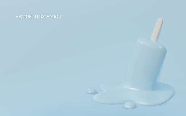 istock Minimalistic illustration of a melting blue ice cream popsicle on a bright pastel background. 2232264578