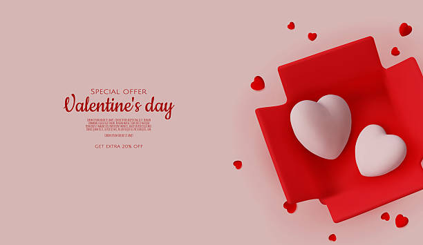 istock Minimalistic 3D illustration of Valentine s Day concept with heart shapes and open boxes. Love, celebration, and romantic design template. 2232264641