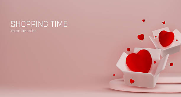 istock 3D render for Valentine s Day sale with red hearts in open boxes and elegant typography. Ideal for ecommerce, banners, advertisements, and romantic event promotions. 2232264642