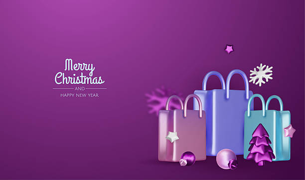 istock Christmas and New Year Sale. Bright realistic 3d holiday object design, shopping bag, gift box. Promo sale, advertising banner, web poster. vector illustration 2232265333