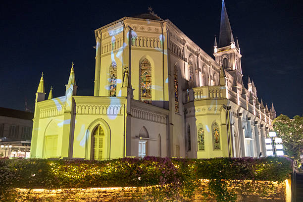 Singapore- 23 Aug 2025: CHIJMES (Convent of the Holy Infant Jesus) during Singapore Night Festival. CHIJMES is a national monument awarded the UNESCO Asia-Pacific Awards for Cultural Heritage Conservation