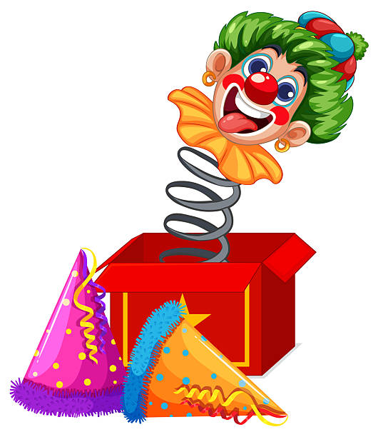 istock Colorful Jack-in-the-Box Clown with Party Hats 2232286208