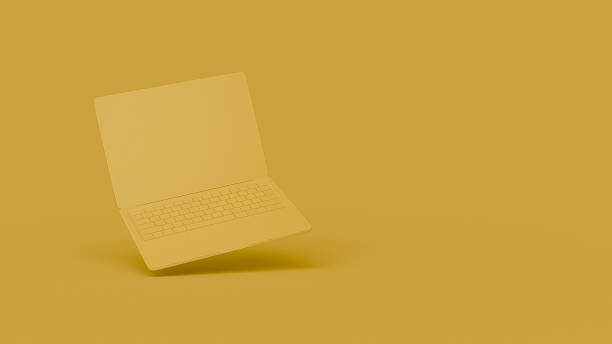 istock Minimalist 3D render of a laptop on solid yellow background 2232294744