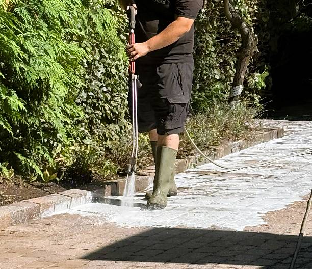 istock Stone patio being treated with preventive anti-algae, anti-moss and anti-lichen foam 2232294763