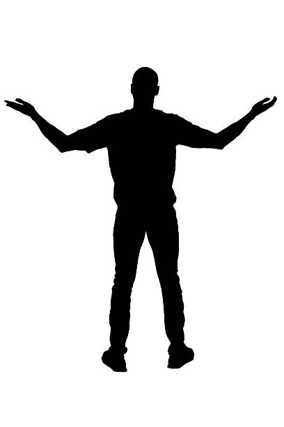 istock silhouette of  back view of a man standing with arms outstretched on white background 2232302377
