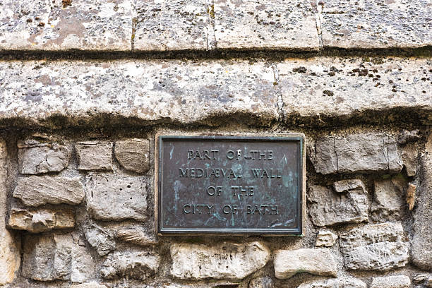 istock Medieval wall of Bath, England, with plaque. 2232323770