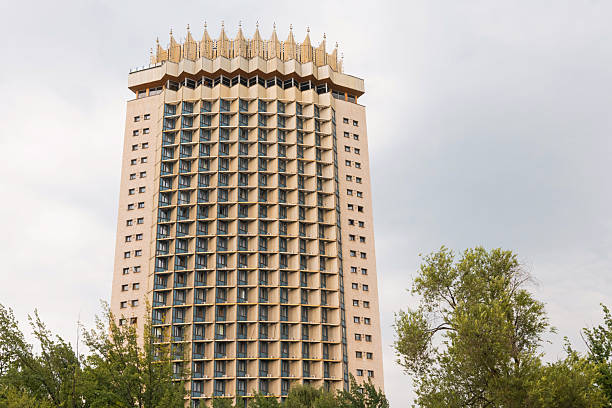 22 June 2025, Almaty, Kazakhstan: Soviet-era Hotel Kazakhstan, iconic brutalist landmark