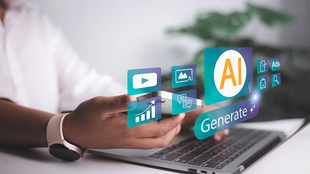 istock Person Using Mobile Phone for Creative Marketing with Generative AI on Laptop and Digital Icons 2232326973