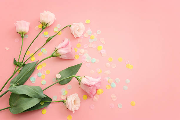 istock Top view image of pink flowers composition over pastel background .Flat lay 2232330892