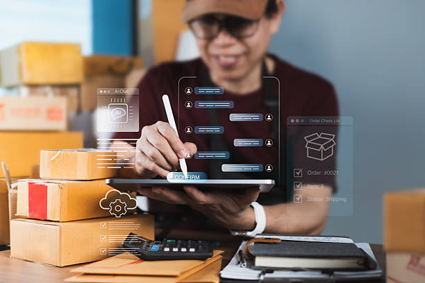 istock Online seller using AI chatbot on tablet for customer service and order confirmation with logistics and automation cloud icons 2232333921