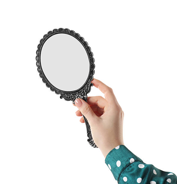 istock Woman holding vintage mirror on white background, closeup 2232345963