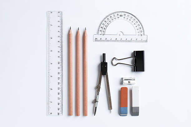 istock Flat lay composition with ruler and other stationery on white background 2232348886