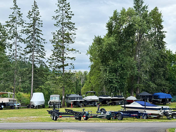 istock Boat trailer parking at lakeside community 2232351062