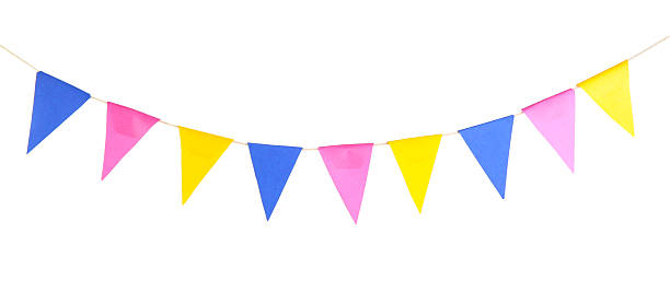 istock Colorful party flags isolated on white. Festive decor 2232352366