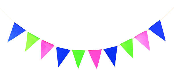 istock Colorful party flags isolated on white. Festive decor 2232352391