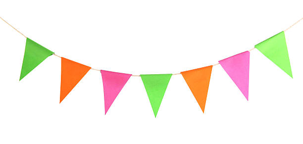istock Colorful party flags isolated on white. Festive decor 2232352400