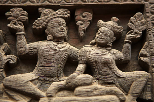 Carved figures in a Buddhist temple in Bhaktapur, Nepal