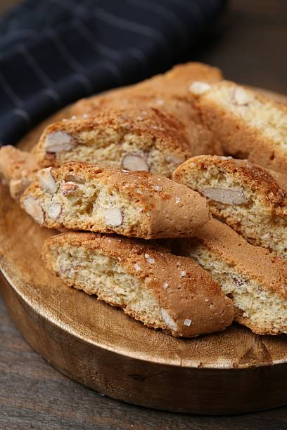 istock Tasty almond biscuits (Cantuccini) on wooden table, closeup 2232353113