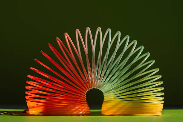 Close-Up Of Colorful Slinky On Black Background