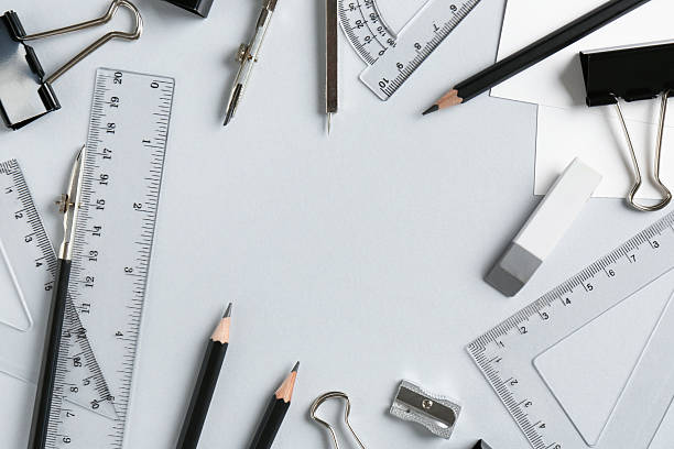 istock Flat lay composition with ruler and other stationery on light grey background, space for text 2232361220