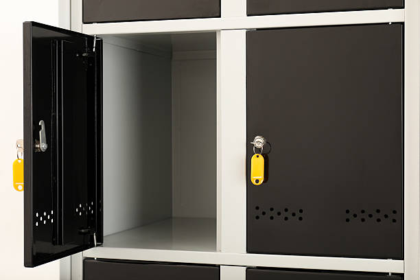 istock Modern lockers with bright keys indoors, closeup 2232363008
