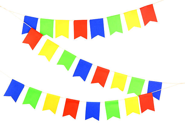 istock Colorful party flags isolated on white. Festive decor 2232363863