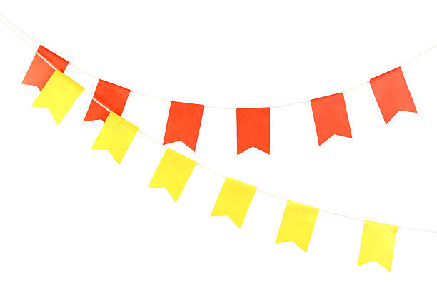 istock Colorful party flags isolated on white. Festive decor 2232363864