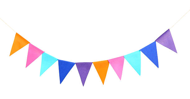 istock Colorful party flags isolated on white. Festive decor 2232363905