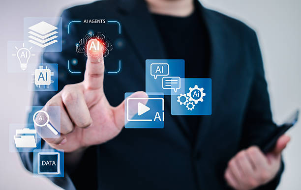 istock AI agent interface concept with businessman touching virtual AI brain icon, illustrating artificial intelligence, data processing, and digital automation for innovative business solutions. 2232368662