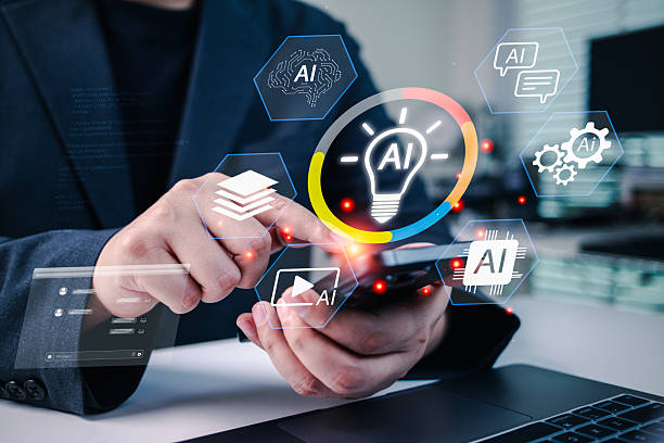 istock AI innovation and digital intelligence concept with businessman using smartphone and virtual AI interface, highlighting smart technology, automation, and data solutions for business strategy. 2232368801