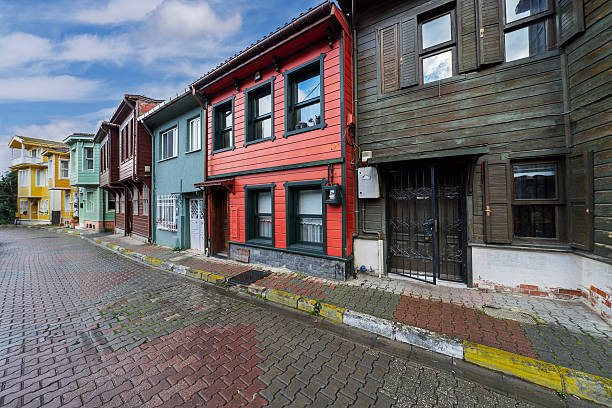 Street with historical traditional houses in the district of Beykoz on the Asian side in Istanbul, Turkey