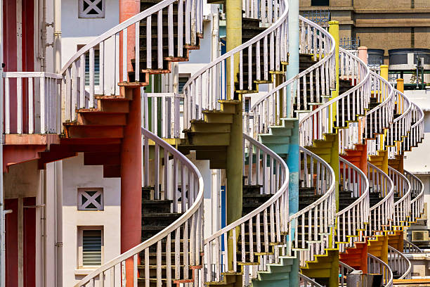 Colorful spiral staircases, Singapore