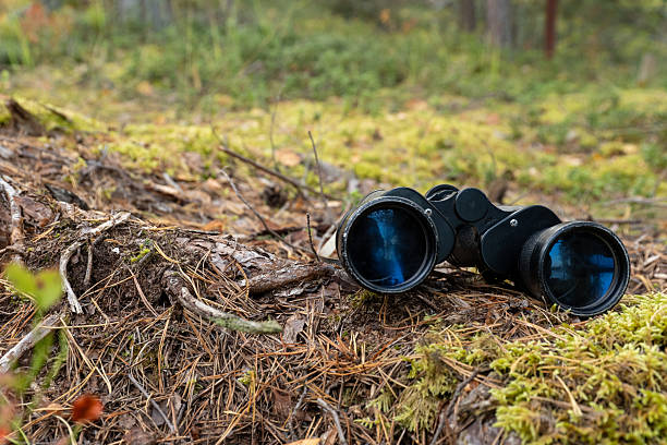 istock Binoculars resting on mossy forest floor with dry leaves 2232380280